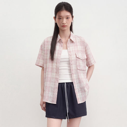 女装高级感夏装青春休闲简约拼色百搭宽松腰衬衫