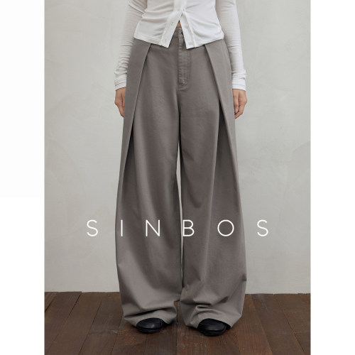 SINBOS朔行 水洗工艺做旧斜纹纯棉宽松阔腿休闲裤女2025秋季新款