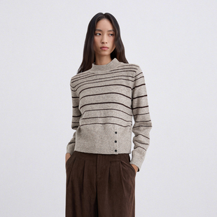 柚子暖阳 森系条纹针织衫女含羊毛减龄休闲秋季女士针织圆领毛衣