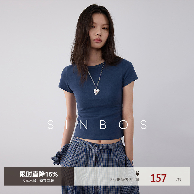 sinbos昨日青空 T恤女短款修身短袖2025新款正肩圆领外穿夏季上衣