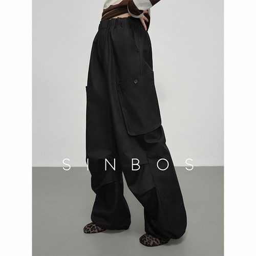 SINBOS舒途 松弛感户外工装休闲裤女2025秋季新款松紧腰阔腿长裤