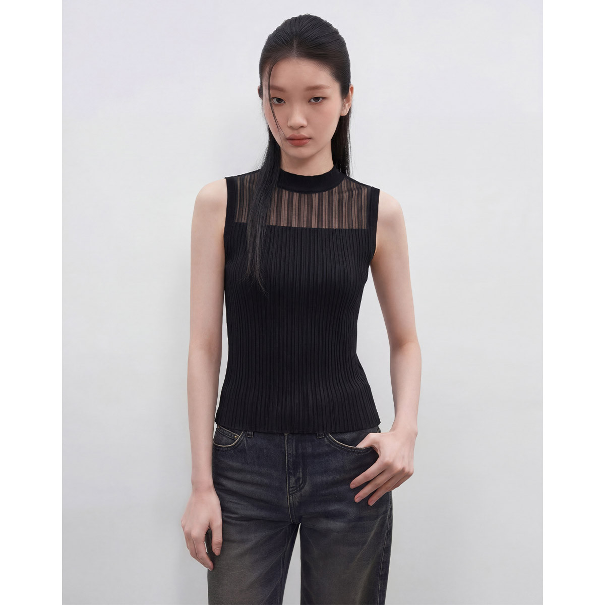 【含莱赛尔&羊毛&桑蚕丝】福利款无袖蕾丝花边领冰丝针织背心女图片