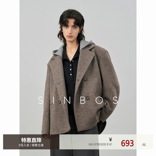sinbos秀场映像 假两件羊毛呢子大衣女2024秋冬廓形西装宽肩外套