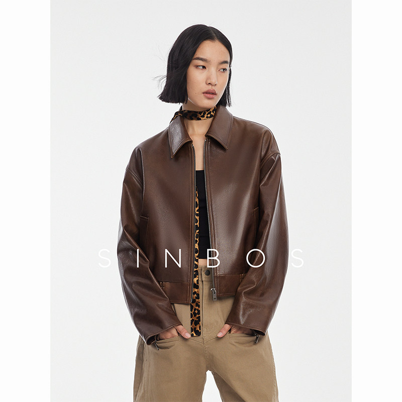 SINBOS巡游之境 皮衣女真皮夹克秋季新款油蜡羊皮美拉德复古外套