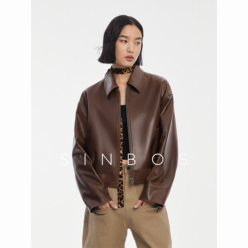 SINBOS巡游之境 皮衣女真皮夹克秋季新款油蜡羊皮美拉德复古外套