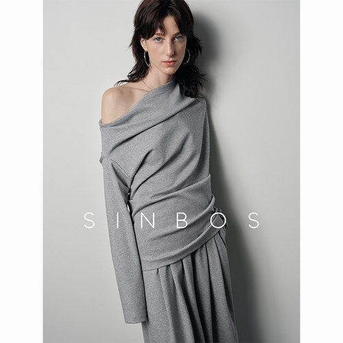 SINBOS别致异想 索罗娜自发热卫衣卫裤套装女斜肩一字领秋季新款