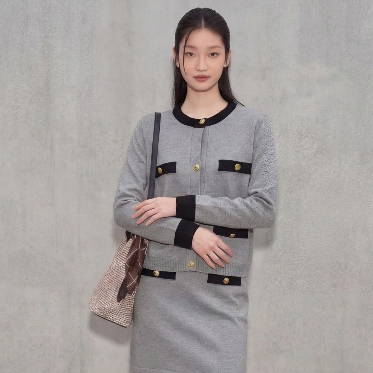 春秋女套装上衣裙子拼色两件套慵懒小香风针织套装女图片