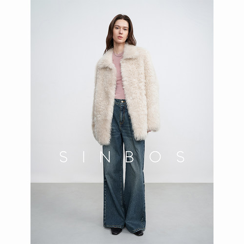 SINBOS北国雪夜 进口托斯卡纳皮毛一体女2024冬新款中长皮草外套