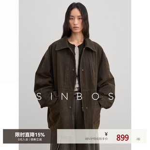 SINBOS沿海公路 水洗翻领工装白鸭绒中长款羽绒服女2025冬季新款