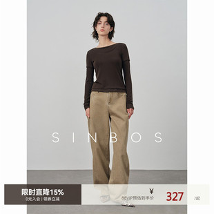 SINBOS暮声独白 水洗做旧复古牛仔裤女秋季新款中腰直筒长裤子