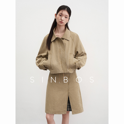 sinbos鸣雾 纯棉短款夹克外套女复古A字半身裙2025秋季新款套装女