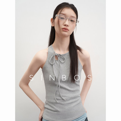 sinbos智感节奏 U型领绑带设计背心2025夏季新款弹力挖肩休闲上衣