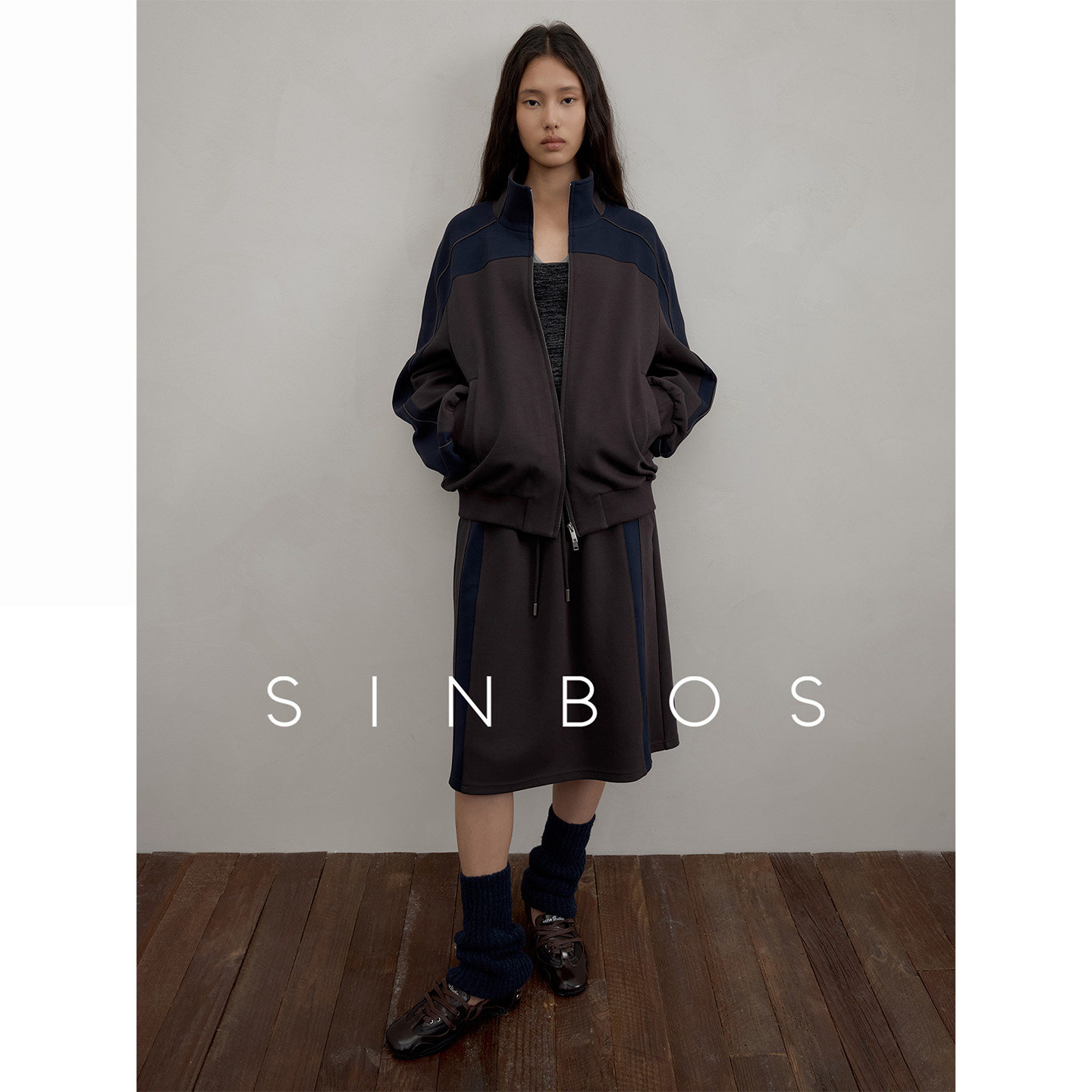 SINBOS无界 复古撞色针织上衣外套&半身裙休闲套装女2025秋季新款图片