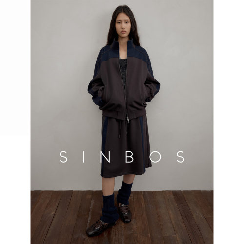 SINBOS无界 复古撞色针织上衣外套&半身裙休闲套装女2025秋季新款
