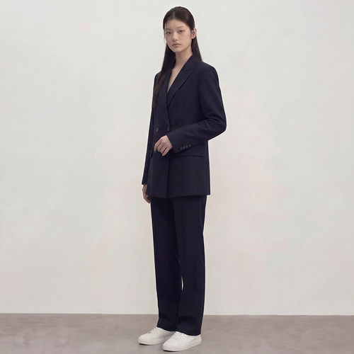 春秋女套装双排扣宽松西服休闲裤两件秋冬气质套装女