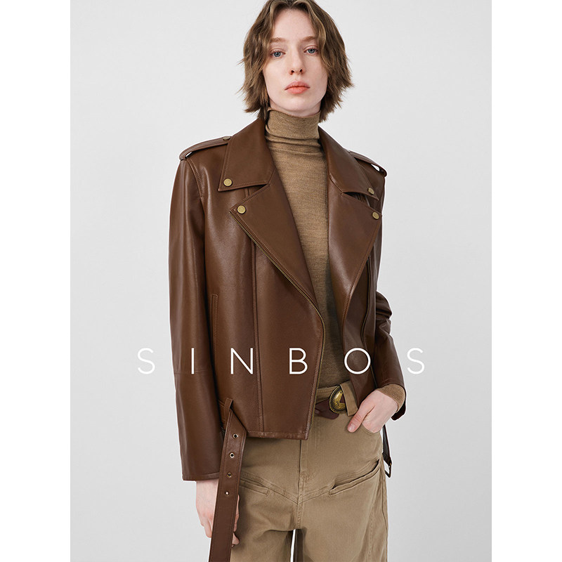 SINBOS真皮皮衣女机车夹克外套图片