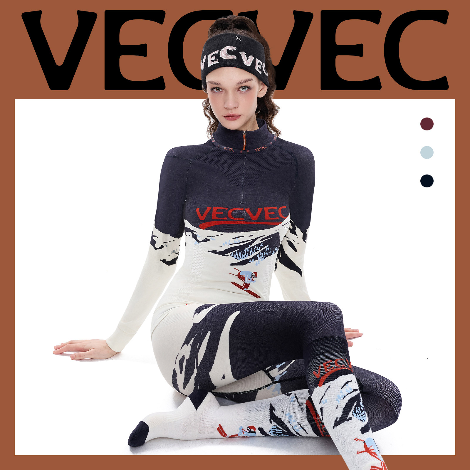 VECVEC羊毛滑雪速干衣女保暖加厚防寒单双板压缩衣女士打底衣毛衣