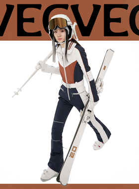 VECVEC牛仔连体滑雪服女款保暖弹力修身滑雪衣服高级专业滑雪装备