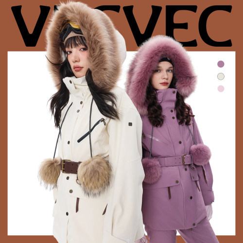 VECVEC双板滑雪服女款修身防水防风羽绒内搭保暖单板户外外套装备