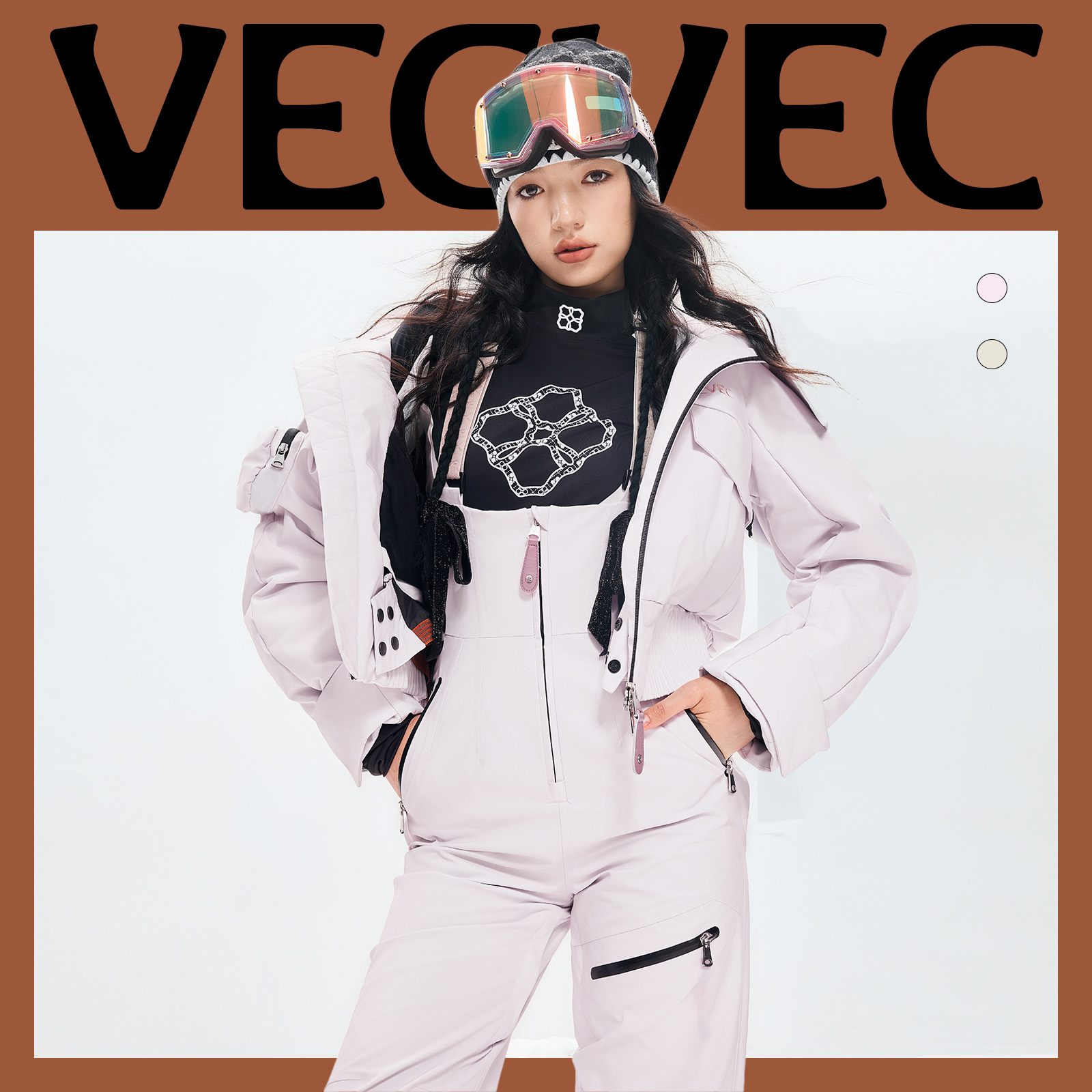 VECVEC滑雪服短款夹克外套羽绒保暖防风防水双板户外运动单板少女