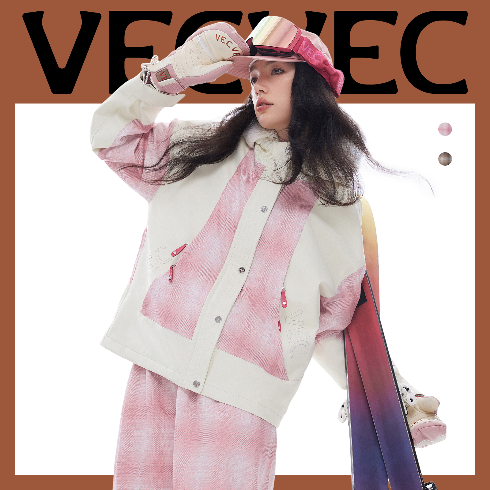 VECVEC双板自由式滑雪服女单板3L羊羔绒保暖防风防水透湿透气耐磨