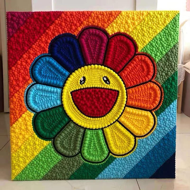 全套毛球画板村上隆diy创意美术材料包粘贴画手工画毛球画框