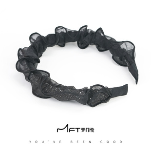 麦菲兔雨蒙蒙发箍满钻网纱褶皱发箍高颅顶显脸小法式 高级头箍发饰