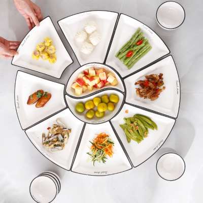 团圆拼盘餐具组合陶瓷扇形餐盘家用日式创意火锅菜盘套装月亮盘子
