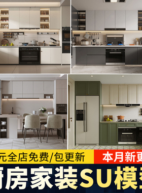 室内草图大师家装厨房橱柜su模型中式欧式现代家装吧台sketchup