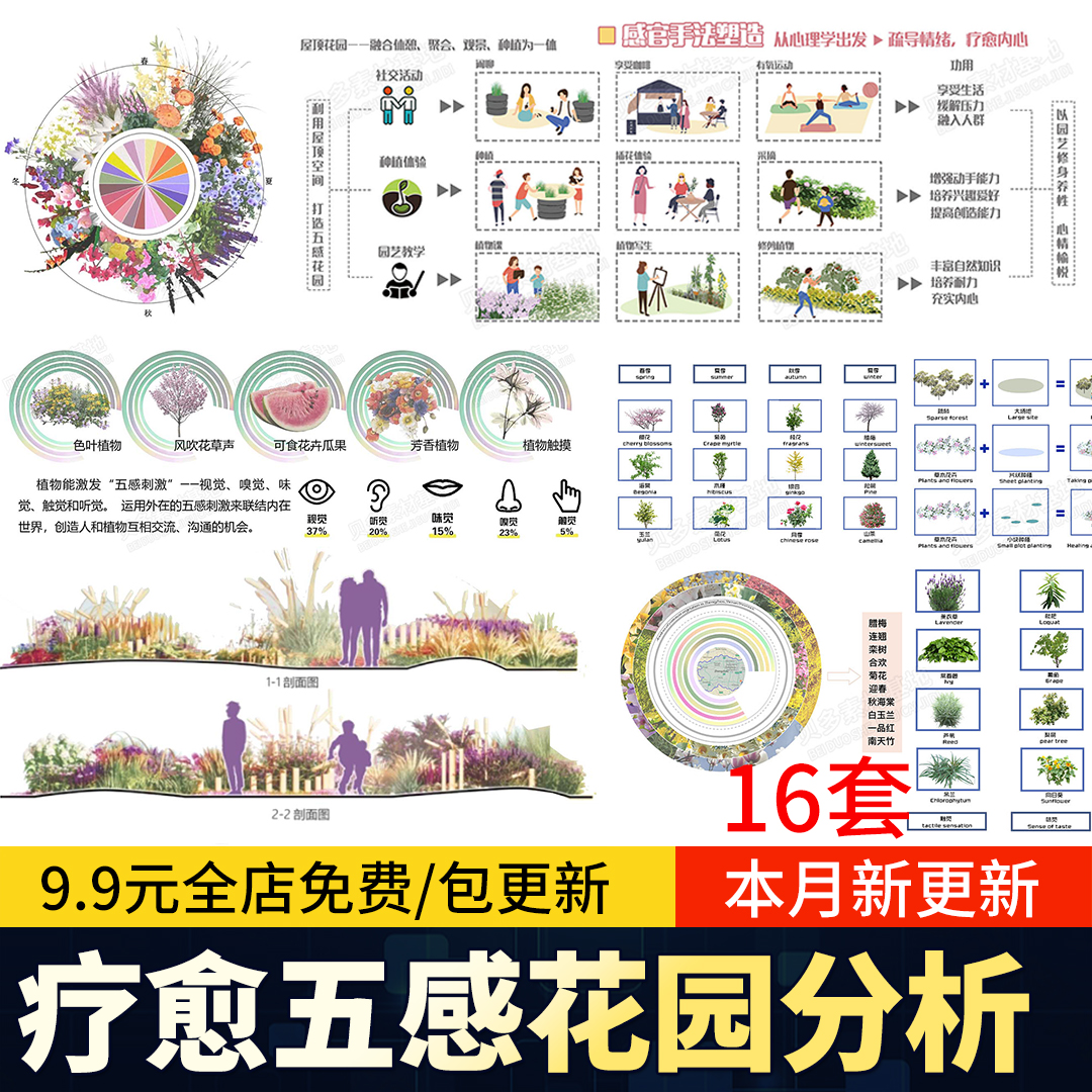 2025园艺疗法PS感官疗愈空间植物配置策略五感花园分析图psd素材