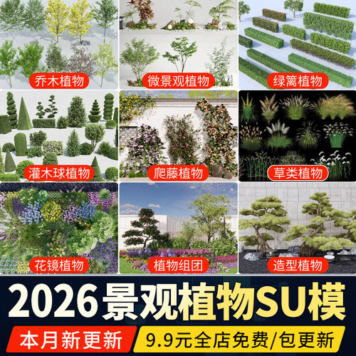 园林景观植物庭院三维树木3D乔木灌木地被组合花境花草花卉SU模型