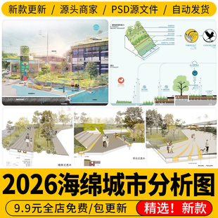 景观小清新psd植物树木PS剖面立面效果图海绵城市规划素材分析图