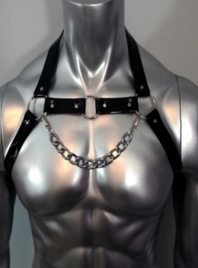 新品 欧美风 男士脖带黑色 腰带身体链带胸带 背带Leather Harnes
