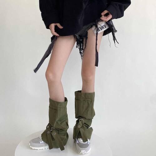 新品小众设计感工装风袜套秋冬腿套辣妹风绑带口袋裤腿y2k直筒袜