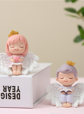 新品 新款创意奋斗天使爱心天使家居装饰树脂摆件烘焙蛋糕装饰摆