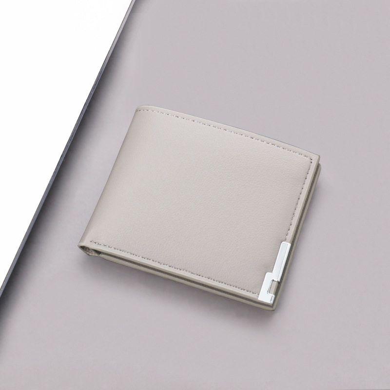 新品 男士短款钱包简约超薄灰色可放驾驶证男款皮夹多卡位男式钱