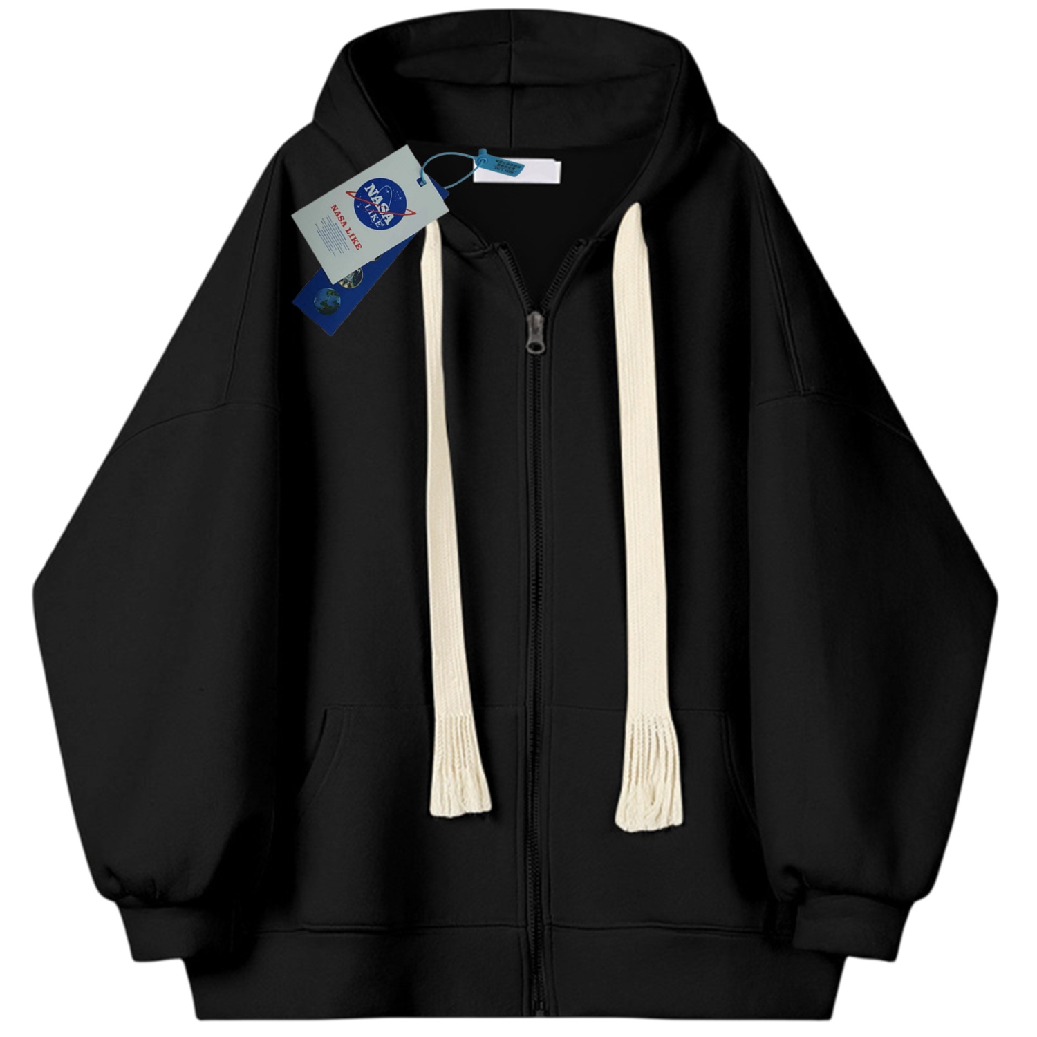 加绒加厚黑色开衫拉链连帽卫衣外套秋冬季男女同款情侣装宽松上衣