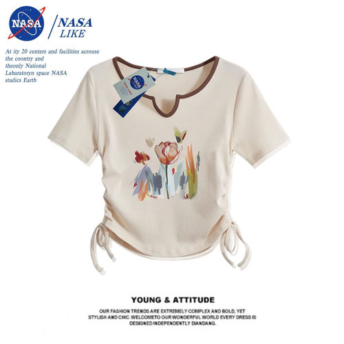 NASA联名情侣装夏装正肩短袖t恤男女小众设计感辣妹法式别致上衣