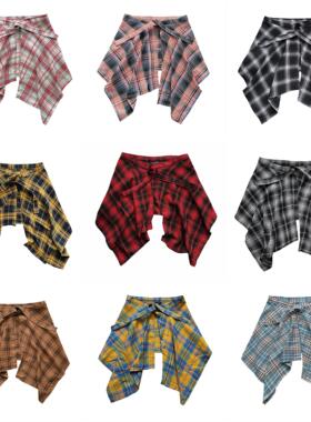 一片式系带卫衣t恤叠穿神器格子屁帘男藏肉神器秋冬半身裙女下摆