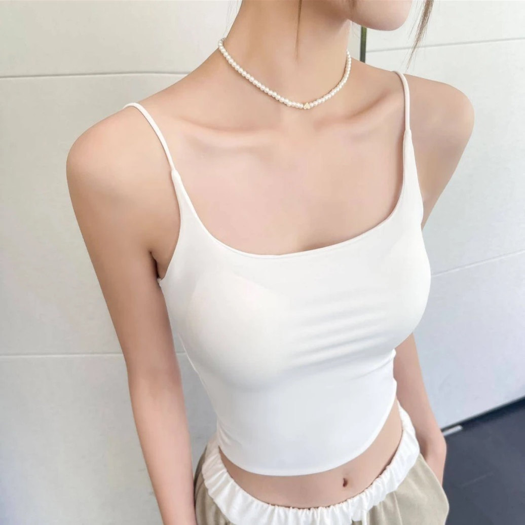 白色小吊带背心女款内搭自带胸垫纯色外穿百搭美背打底遮副乳上衣