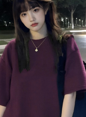 美式复古式紫色高级感短袖t恤女夏季半袖潮牌女装上衣情侣装百搭