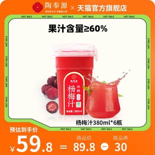 陶奉源网红冰杨梅汁380ml 6瓶鲜榨冰镇饮料纯果汁孕妇整箱果蔬汁