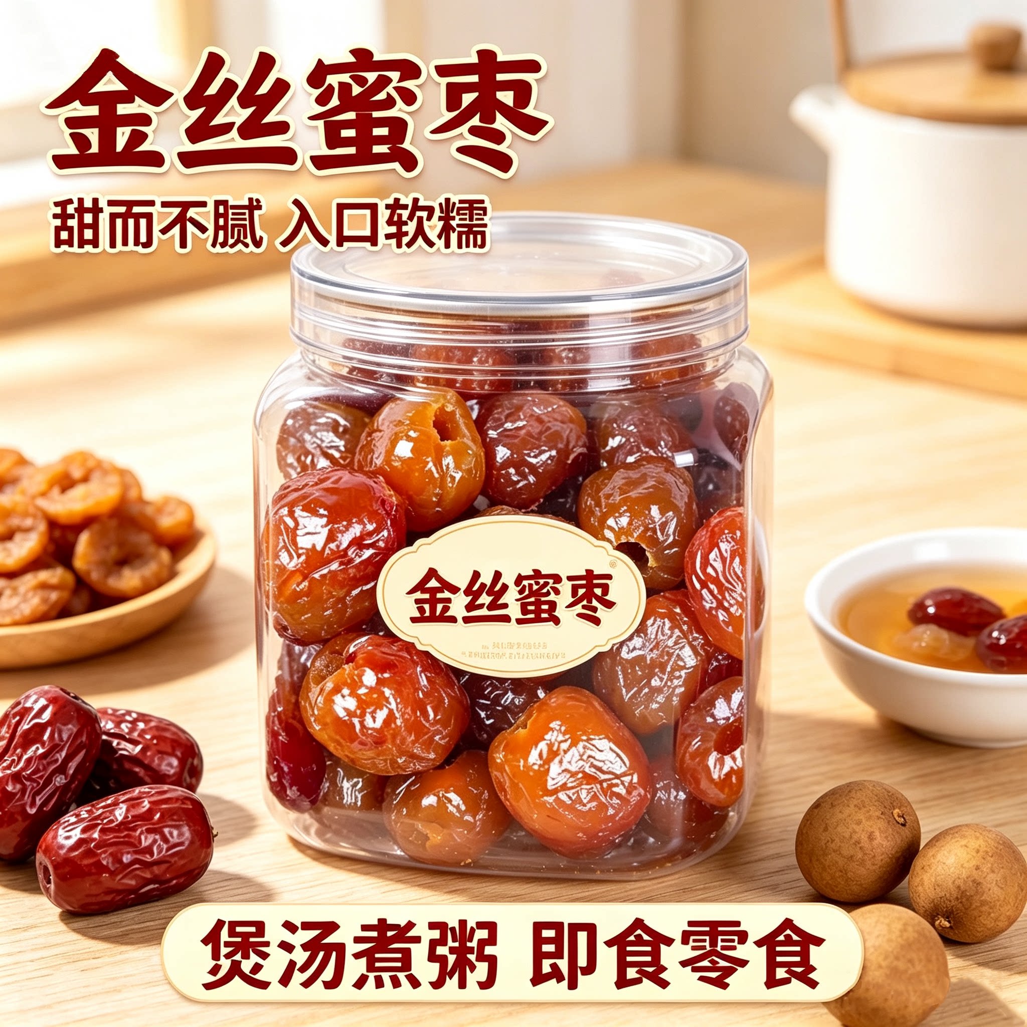 金丝蜜枣无核蜜枣整箱大颗煲汤用小包装喜糖蜜枣粽子水晶开袋即食