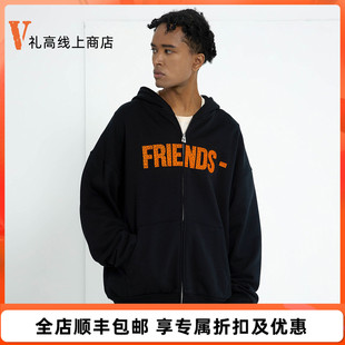 HOODIE 情侣款 爆裂纹印花大vlogo拉链连帽宽松卫衣 VLONE ZIP