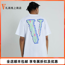 VLONE 像素风V字母logo印花圆领套头短袖T恤 男女同款