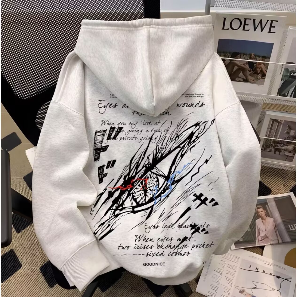 美式高街潮牌恶魔之眼印花连帽卫衣男女秋冬新款宽松百搭外套