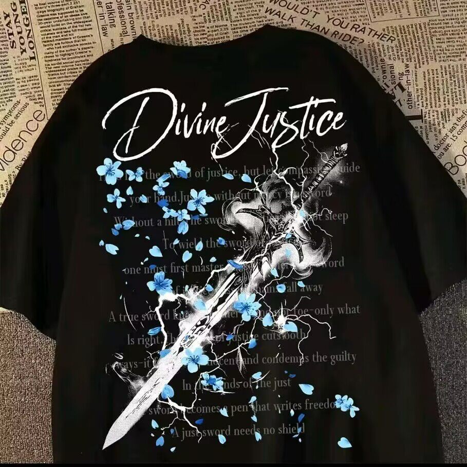 100%纯棉美式高街仙剑印花短袖T恤ins新款男女同款宽松半袖上衣潮