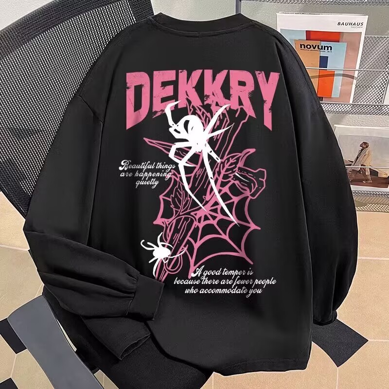 蜘蛛印花美式复古宽松版圆领卫衣