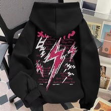 美式复古字母仿刺绣印花连帽卫衣男女冬季加绒oversize宽松外套潮