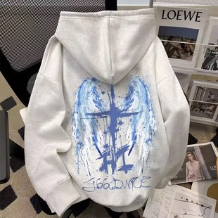 欧美街头vintage樱花剑印花连帽卫衣男女款 国潮高街宽松百搭外套